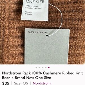 Nordstrom Rack 100% Cashmere Ribbed Knit Beanie Brand New One Size